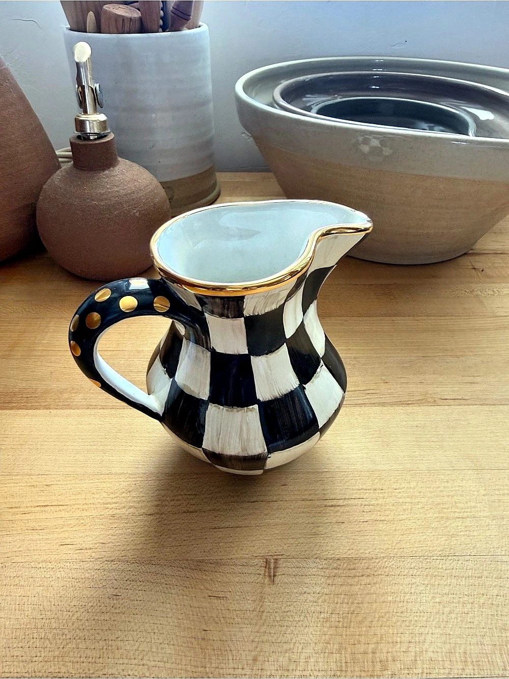 MacKenzie-Childs Courtly Check Creamer in Black & White